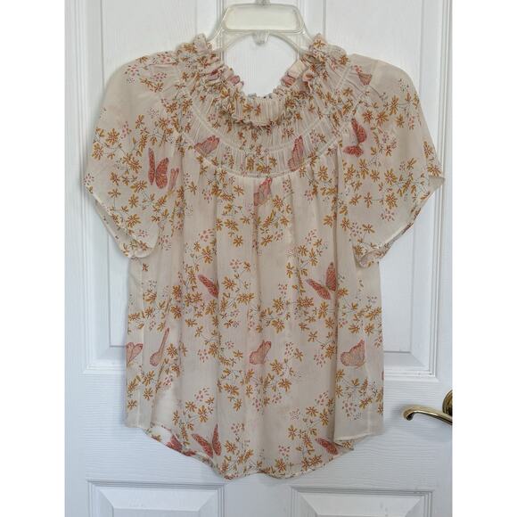 Madewell Butterfly Smocked Neck Top Size Large Fairycore Y2K Coquette Soft Girl - Picture 2 of 9